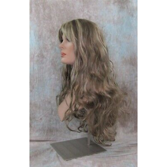 ANDREA | Ash Blonde Mix Long Wig Long Gentle Curls Skin Part Bangs 24" 