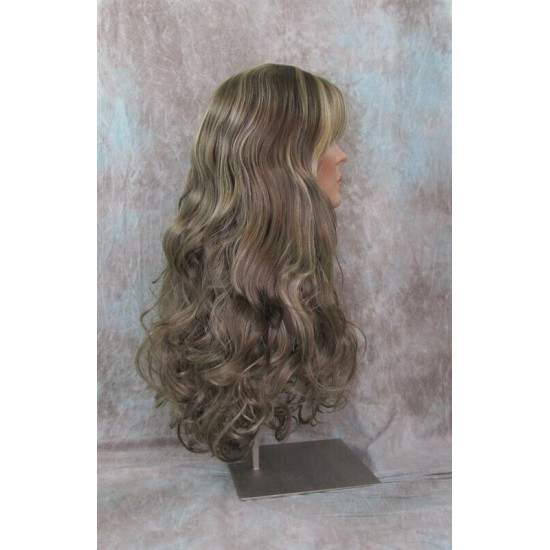 ANDREA | Ash Blonde Mix Long Wig Long Gentle Curls Skin Part Bangs 24" 