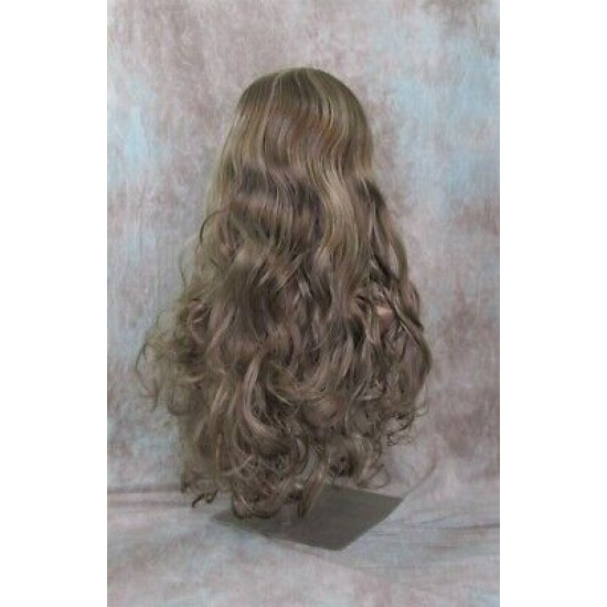 ANDREA | Ash Blonde Mix Long Wig Long Gentle Curls Skin Part Bangs 24" 