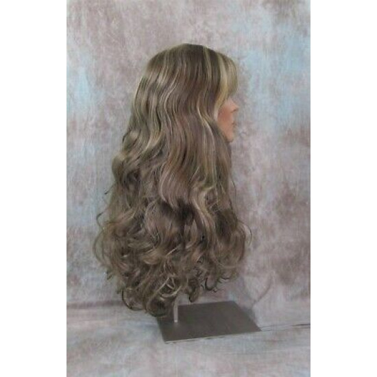 ANDREA | Ash Blonde Mix Long Wig Long Gentle Curls Skin Part Bangs 24" 