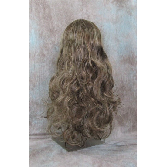 ANDREA | Ash Blonde Mix Long Wig Long Gentle Curls Skin Part Bangs 24" 