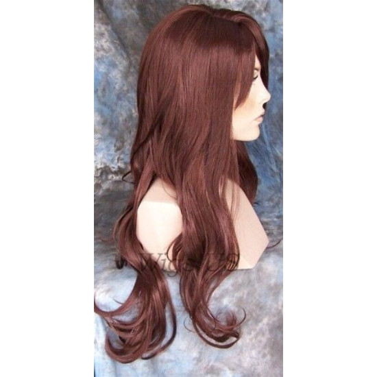 TONYA | Dark Auburn Long Wig Gentle Waves Longer Bangs Skin Part 