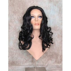 NAOMI | Jet Black Long Wig Spiral Curl Skin Top Off Center Part