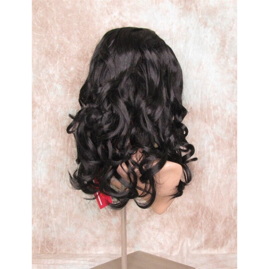 NAOMI | Jet Black Long Wig Spiral Curl Skin Top Off Center Part