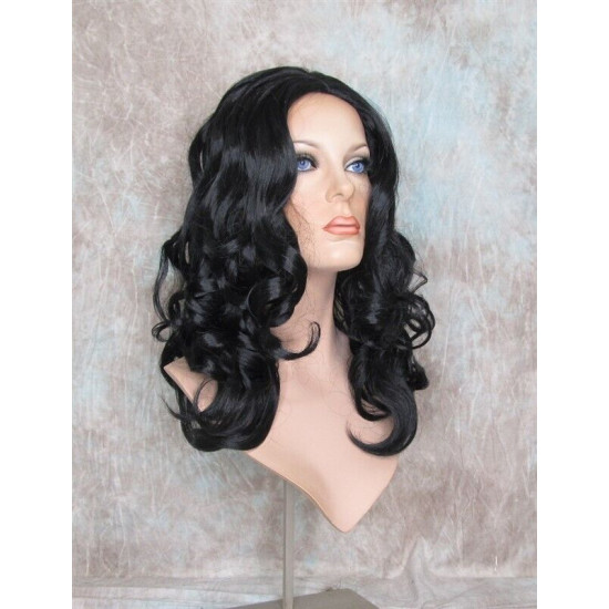 NAOMI | Jet Black Long Wig Spiral Curl Skin Top Off Center Part