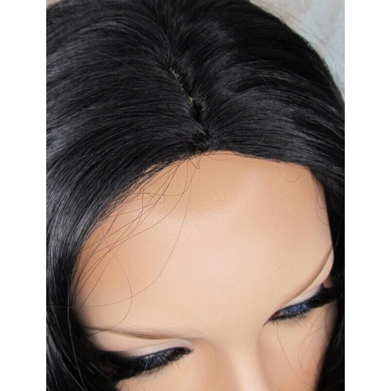 NAOMI | Jet Black Long Wig Spiral Curl Skin Top Off Center Part