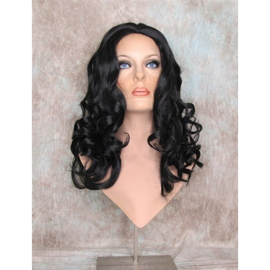 NAOMI | Jet Black Long Wig Spiral Curl Skin Top Off Center Part
