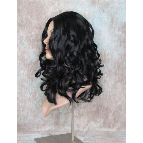 NAOMI | Jet Black Long Wig Spiral Curl Skin Top Off Center Part