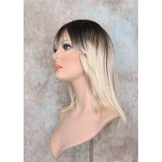 CHEYENNE | Champagne Blonde Medium Wig Beveled Face Frame Layers Skin Part Bang 