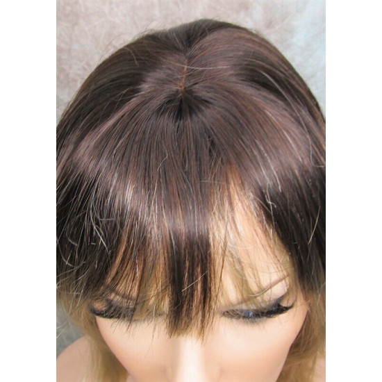 CHEYENNE | Champagne Blonde Medium Wig Beveled Face Frame Layers Skin Part Bang 