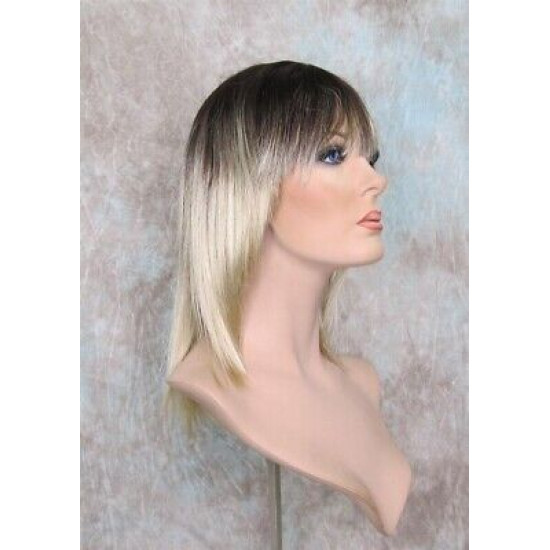 CHEYENNE | Champagne Blonde Medium Wig Beveled Face Frame Layers Skin Part Bang 
