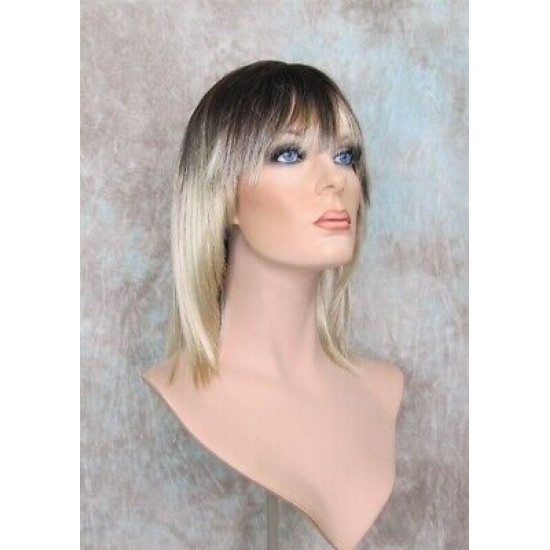 CHEYENNE | Champagne Blonde Medium Wig Beveled Face Frame Layers Skin Part Bang 
