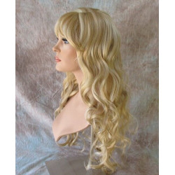 OLIVIA | Butterscotch Blonde Mix Curls Long Wig 21" Skin Side Part Bangs 