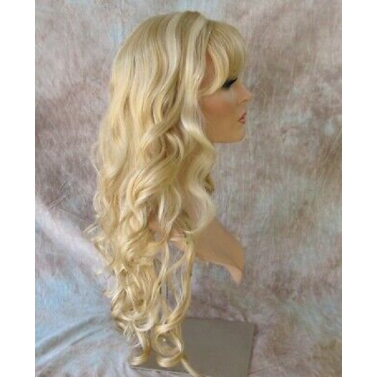 OLIVIA | Butterscotch Blonde Mix Curls Long Wig 21" Skin Side Part Bangs 