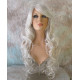 HS BOSTON | Silver Gray Almost White Long Wig HEAT OK Curls Side Swept Bangs 