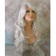 HS BOSTON | Silver Gray Almost White Long Wig HEAT OK Curls Side Swept Bangs 