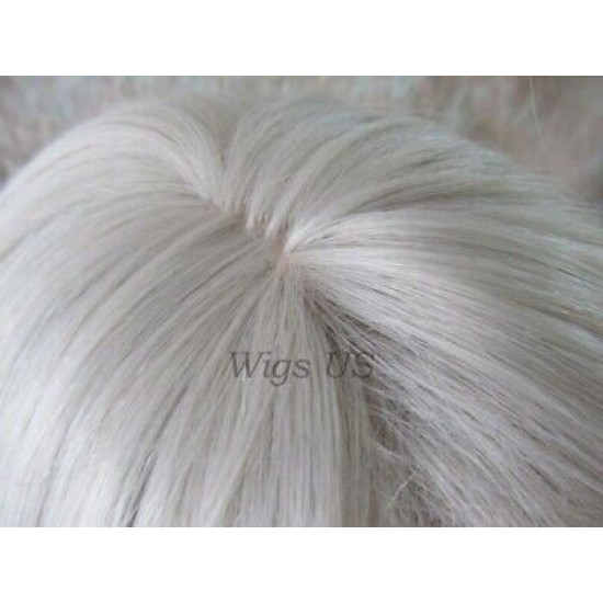 HS BOSTON | Silver Gray Almost White Long Wig HEAT OK Curls Side Swept Bangs 
