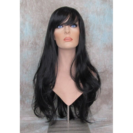KRISTEN | Natural Black Long Wig HEAT OK Layers Swept Bangs Skin Crown Wigs