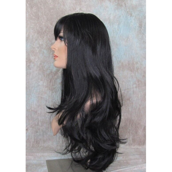 KRISTEN | Natural Black Long Wig HEAT OK Layers Swept Bangs Skin Crown Wigs