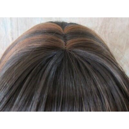 CARLOTTA | Dark Brown Auburn Mix Long Wig Soft Curls Center Part Bangs 