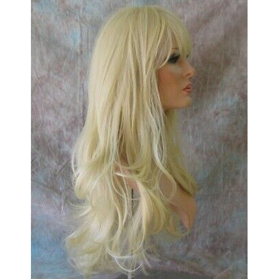 KRISTEN | Light Blonde Long Wig HEAT OK Layers Swept Bangs Skin Crown Wigs