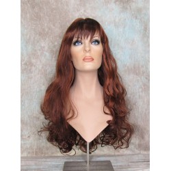 ANDREA | Dark Auburn Copper Mix Long Wig Long Curls Skin Part Bangs 24" 