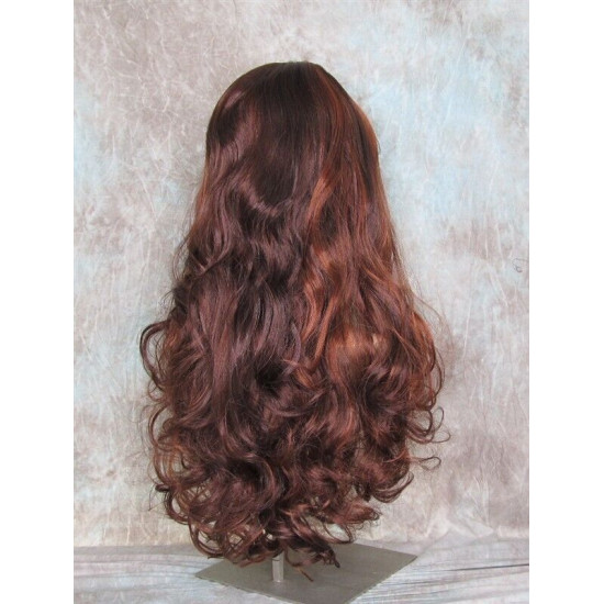 ANDREA | Dark Auburn Copper Mix Long Wig Long Curls Skin Part Bangs 24" 