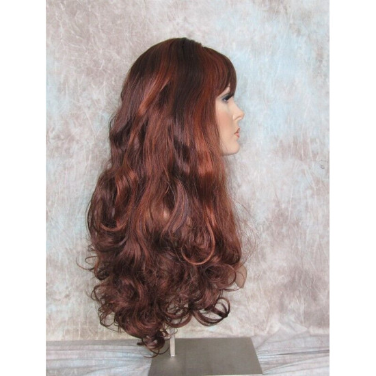 ANDREA | Dark Auburn Copper Mix Long Wig Long Curls Skin Part Bangs 24" 