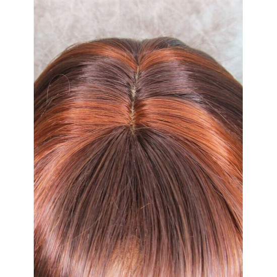 ANDREA | Dark Auburn Copper Mix Long Wig Long Curls Skin Part Bangs 24" 