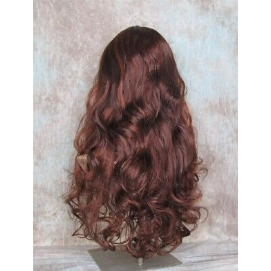 ANDREA | Dark Auburn Copper Mix Long Wig Long Curls Skin Part Bangs 24" 