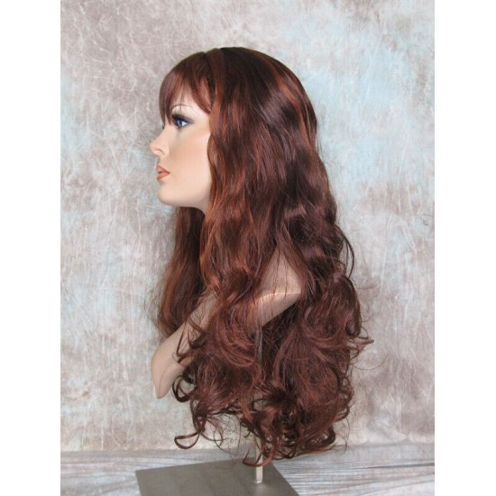 ANDREA | Dark Auburn Copper Mix Long Wig Long Curls Skin Part Bangs 24" 