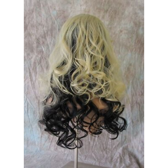 VEGAS | Light Blonde Black Long Wig Curls Bangs Heat OK Wigs 613/Black
