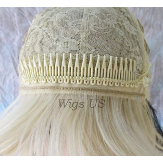 VEGAS | Light Blonde Black Long Wig Curls Bangs Heat OK Wigs 613/Black