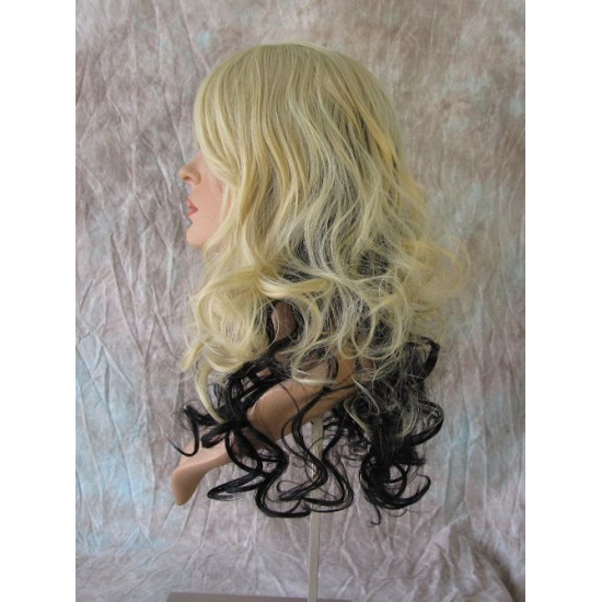 VEGAS | Light Blonde Black Long Wig Curls Bangs Heat OK Wigs 613/Black
