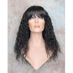 MORGAN | Natural Black Long Wig Crimped Curl Bangs Skin Part 