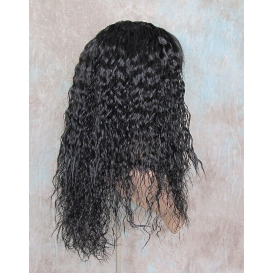 MORGAN | Natural Black Long Wig Crimped Curl Bangs Skin Part 