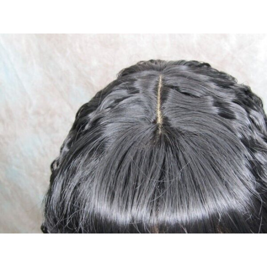 MORGAN | Natural Black Long Wig Crimped Curl Bangs Skin Part 