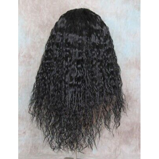 MORGAN | Natural Black Long Wig Crimped Curl Bangs Skin Part 
