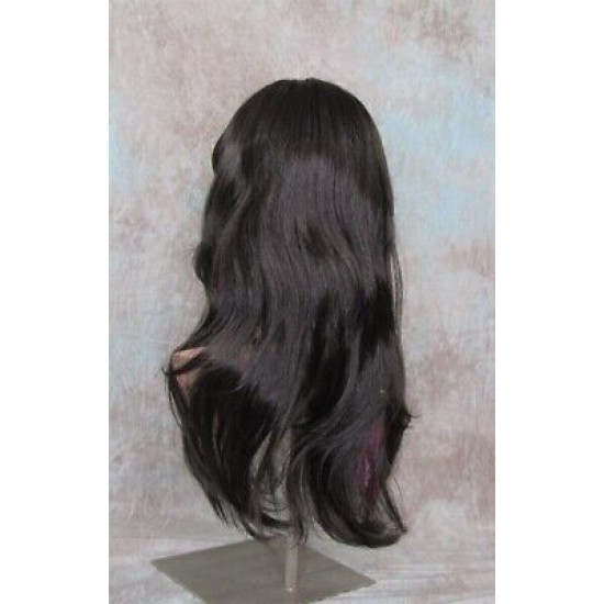 LINDA B | Dark Brown Long Wig Layers Bangs Skin Part Gentle Waves 