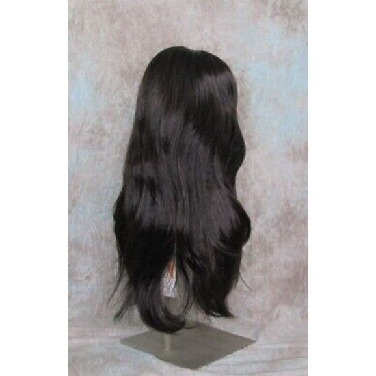 LINDA B | Dark Brown Long Wig Layers Bangs Skin Part Gentle Waves 