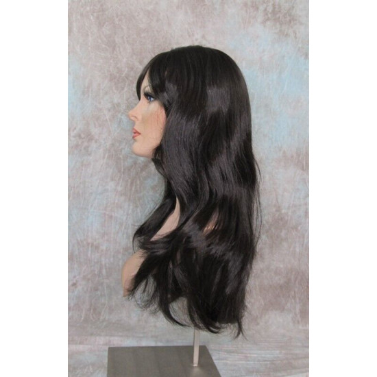 LINDA B | Dark Brown Long Wig Layers Bangs Skin Part Gentle Waves 