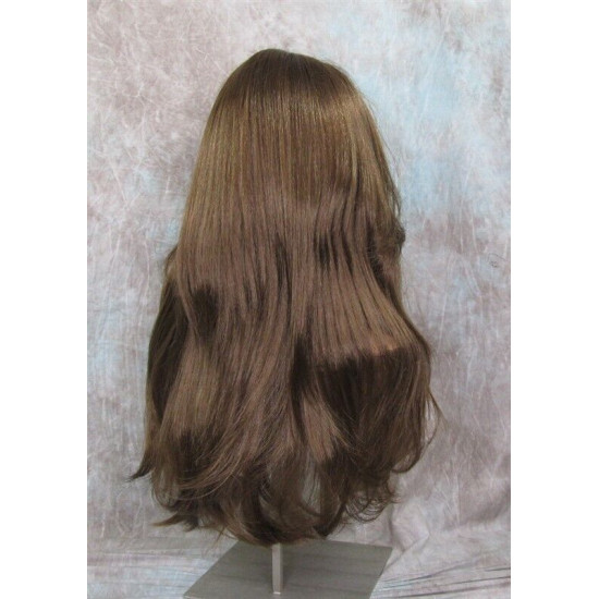 LINDA B | Golden Brown Long Wig Layers Bangs Skin Part Gentle Waves 