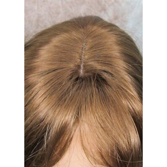 LINDA B | Golden Brown Long Wig Layers Bangs Skin Part Gentle Waves 