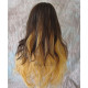PANDORA | Brown over Blonde Long Wig Waves Skin Part Bangs Combs HEAT OK