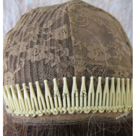 PANDORA | Brown over Blonde Long Wig Waves Skin Part Bangs Combs HEAT OK