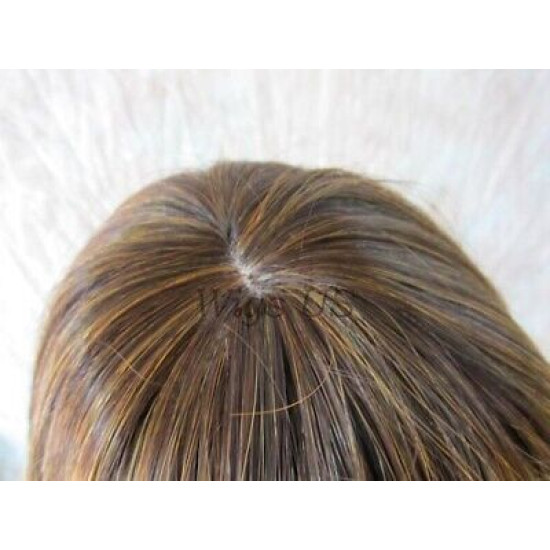 PANDORA | Brown over Blonde Long Wig Waves Skin Part Bangs Combs HEAT OK