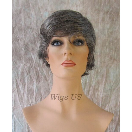KRIS | Charcoal Gray Short Flip Wig Style Bangs Layered Wigs 