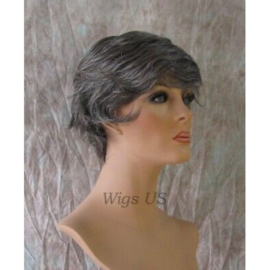 KRIS | Charcoal Gray Short Flip Wig Style Bangs Layered Wigs 