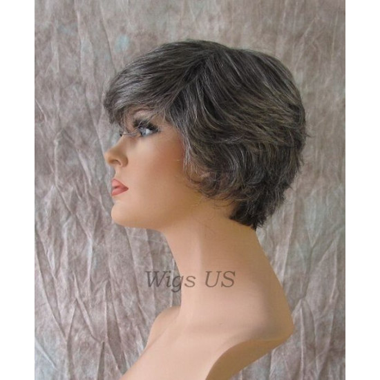 KRIS | Charcoal Gray Short Flip Wig Style Bangs Layered Wigs 