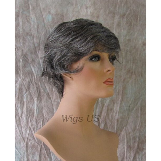 KRIS | Charcoal Gray Short Flip Wig Style Bangs Layered Wigs 